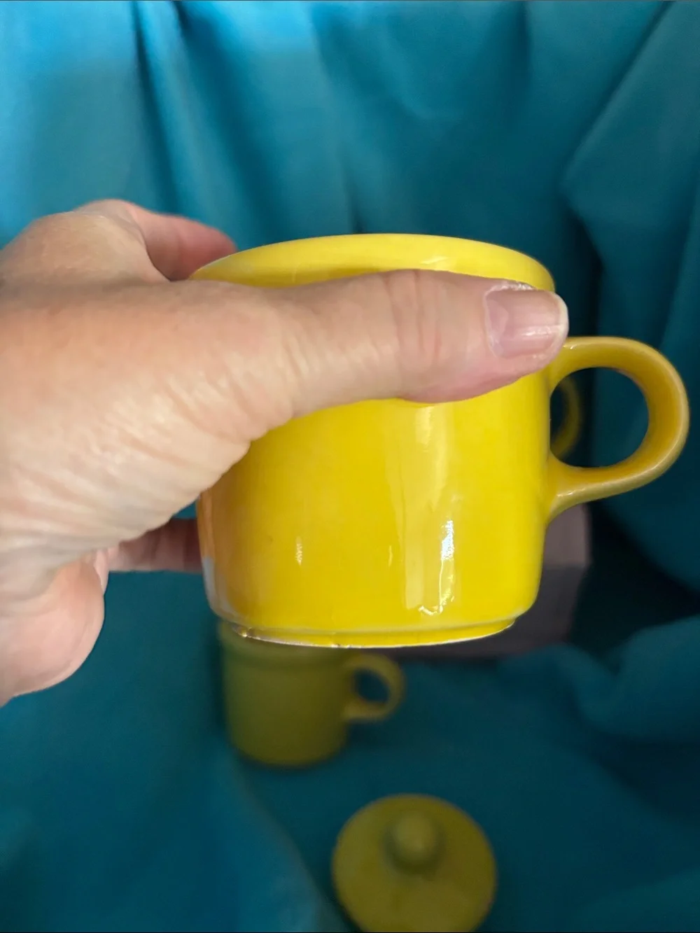 Mccoy Yellow Ceramic Teapot and Two Cups Set